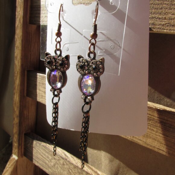 NEW Statement Rhinestone Owl Earrings - Picture 3 of 5